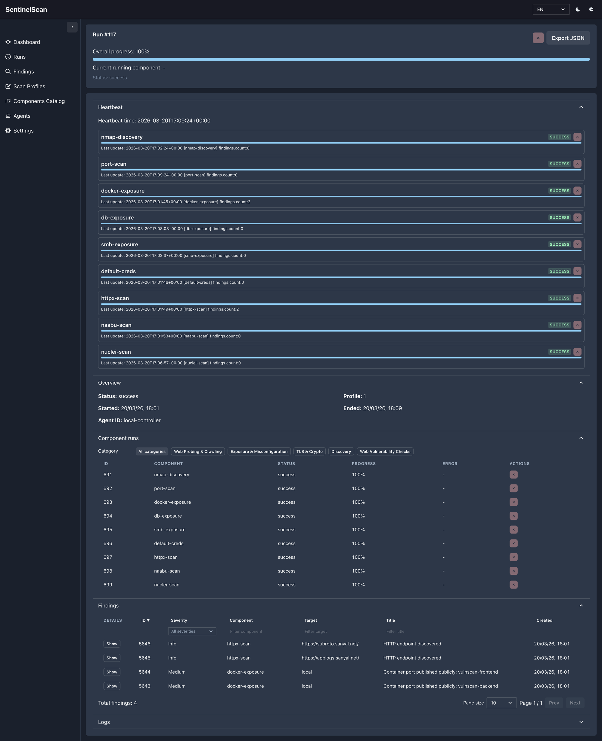 SentinelScan run details